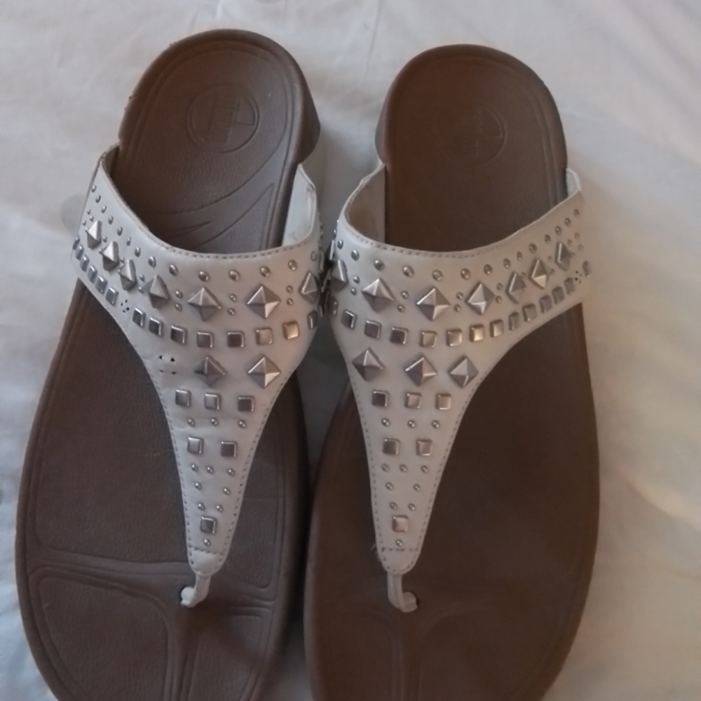 Fitflop White Sandals with Silver Accents